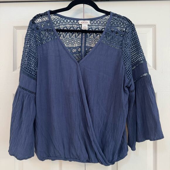 Ariat Women’s Brunchin Half-Sleeve Indigo Tunic Shirt Size M - Picture 1 of 4